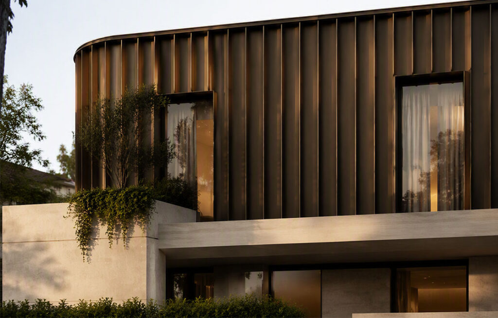 ARC concave profile render on residential building in bronze finish