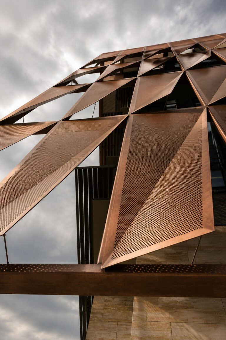 Perforated panels application in natural copper panels